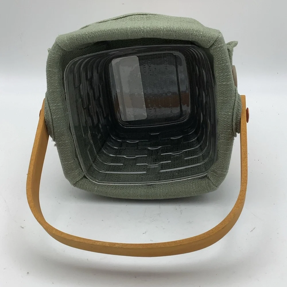 2005 Longaberger Square Handled Basket with Green Fabric and Plastic Liners